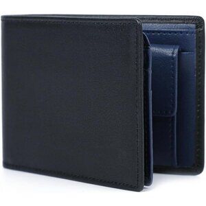 Men's Blue Front Coin Pocket Flip Up Leather Wallet Card Blocking Slim Bifold